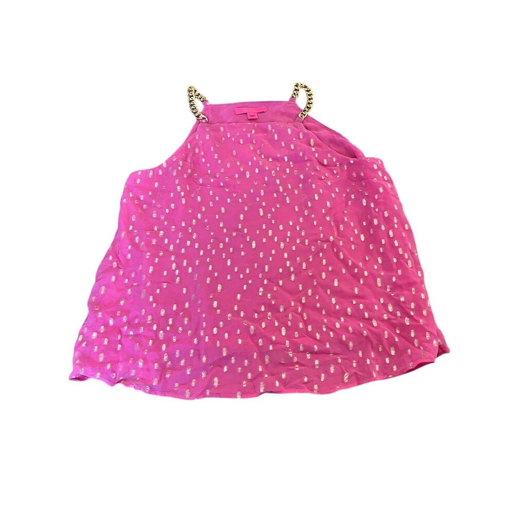 Lilly Pulitzer Joannah Tank Top Womens Size 12 Pink Gold Dot Chain Strap